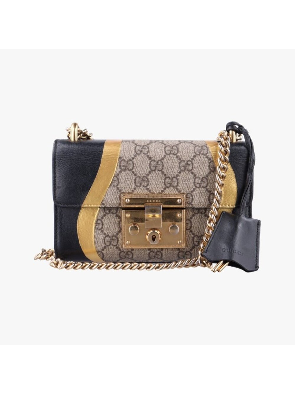 Gucci Padlock Beige Black Leather